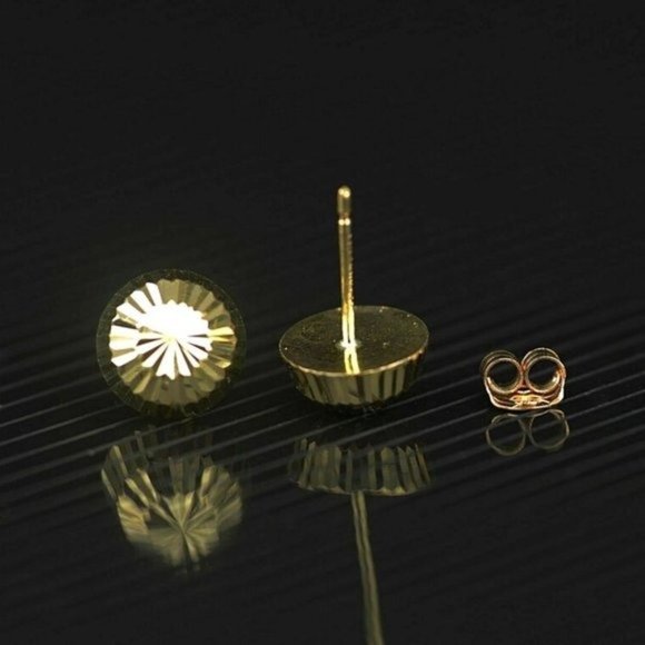 Solid 14k Yellow Gold Half Diamond Cut Ball Stud Push Back Butterfly Earrings - Picture 5 of 6